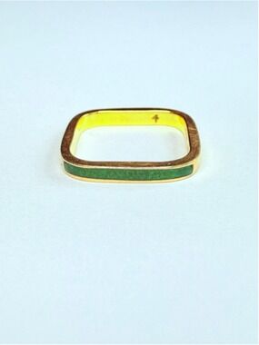 18K Solid Gold Designer NOVA Modern Malachite Inlay Square Band Stacking Ring